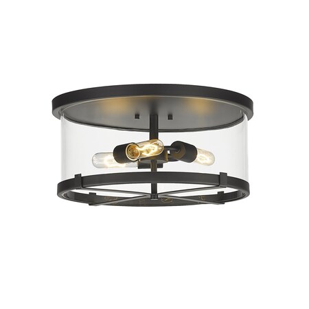 Z-Lite Callista 3 Light Flush Mount, Matte Black & Clear 3032F-MB